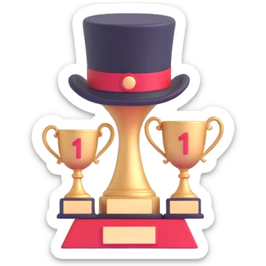 playful trophy with top hat as the cup, #1 on the base sticker