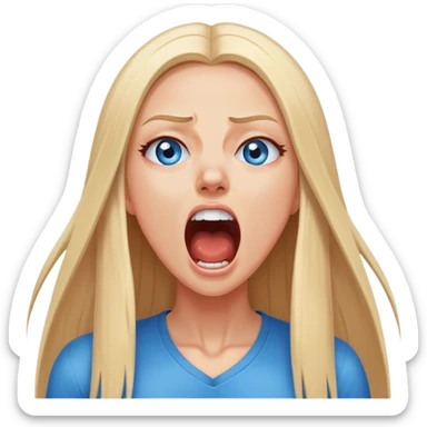 beautiful white girl with long straight blonde hair blue eyes screaming yelling in pain eyes closed sticker