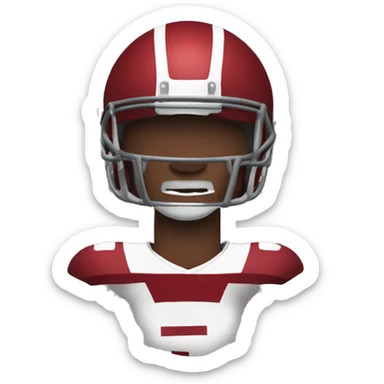 Football player with shcutt football helmet and chucks face mask and a dark red jersey and a hanging red mouthpiece  sticker