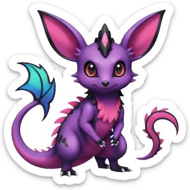 Rare exotic cute epic aesthetic Salandit-Eevee-Noibat-species-Fakemon-hybrid-creature, with markings, full body sticker