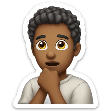 confused young frustrated thinking pose one hand on their chin while furrowing their brow sticker