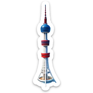 ​Cinematic Realistic N Seoul Tower, depicted in full daylight as a slender, single-column tower crowned by a cylindrical observation deck, set against a clear blue sky over Seoul’s vibrant cityscape, rendered with crisp architectural detail and bright, natural lighting that accentuates its modern elegance, sticker