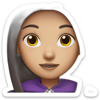 a young white brown thin girl with straight dark hair dressed as a purple witch sticker
