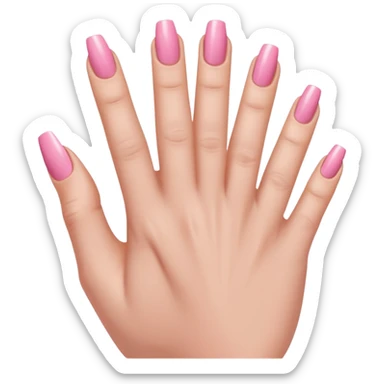  pink close-up of a hand with beautifully manicured nails, glossy pink nail polish, elegant nail shape, soft lighting and shadows, realistic style, sticker