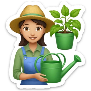 woman gardener with watering pot sticker