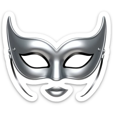 A sleek masquerade mask emoji made of polished silver chrome, smooth sensual curves, reflective metallic surface, mysterious sexy luxury vibe, minimal iOS emoji style, centered, clean white background sticker