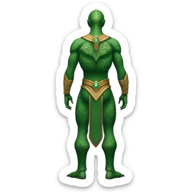 full body reptilian humanoid in ancient outfit, back view, simple design sticker
