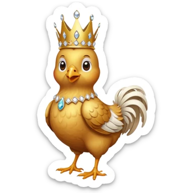 chicken King – proud golden chicken wearing a tall jeweled crown, standing sticker