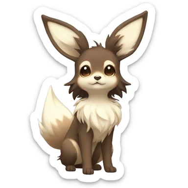 Kawaii Pale Eevee with dark brown long emo hair covering her eyes Full Body sticker