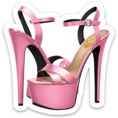  realistic pair of platform high heel sandals, pink chrome bottoms sticker