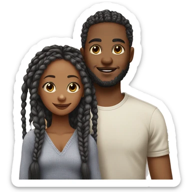 Realistic black girl with box braids and light skin boy with short curly hair and a short beard hugging sticker