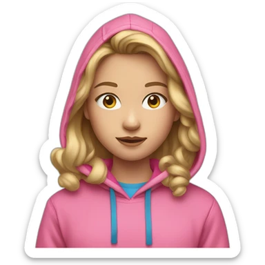13 year old girl with dirty blonde hair and blue eyes with pink hoodie sticker
