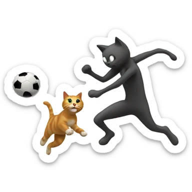 cat playing football and kicking ball to a stickman sticker