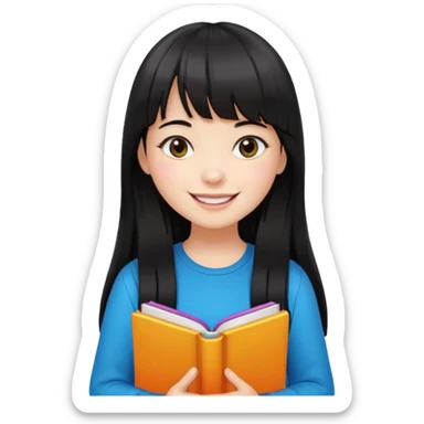 lecture girl with straight bangs fringe long black color hair with color book sticker
