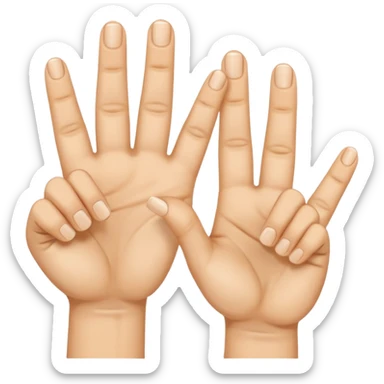 Fais-moi demain coller les unes à côté des autres. La première main gauche le pouce, l’index, majeur sont levé alors que l’annulaire et auriculaire sont repliés. Reproduit la même chose pour la main droite. sticker