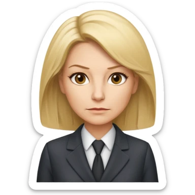 serious business woman in her forties in full suit mousey blond hair sticker