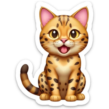 cinematic-realistic-[Bengal cat]-full-body-sitting-emoji,-tail-curled-playfully-around-its-paws,-head-tilted-dramatically-while-yawning-exaggeratedly,-sleek-[leopard patterned]-fur,-simplified-yet-hilariously-adorable-features,-highly-detailed,-glowing-with-an-almost-sarcastic-glow sticker