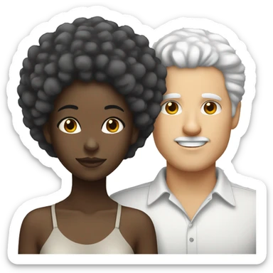 Black girl with Afro and white guy with gray hair couple  sticker