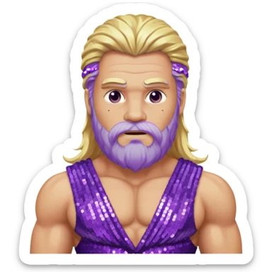 Zeus from Olympus Gods with long blonde hair and beard, purple sequin loincloth sticker
