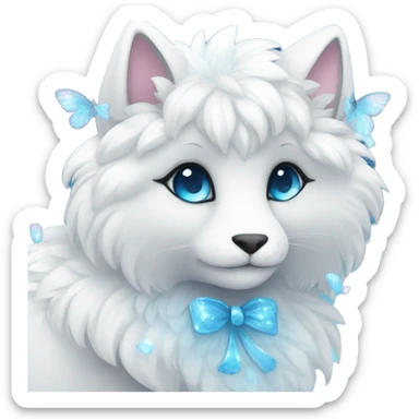 Anthro Cute Cool Kawaii gorgeous sparkly ethereal white fantasy animal creature with blue eyes furry sona with flowers beautiful aesthetic sticker