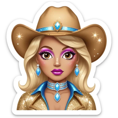 cowboy drag queen glitter sparkles babe girl makeup diva brat sticker