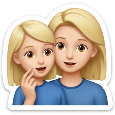 A girl holding an boys ear sticker