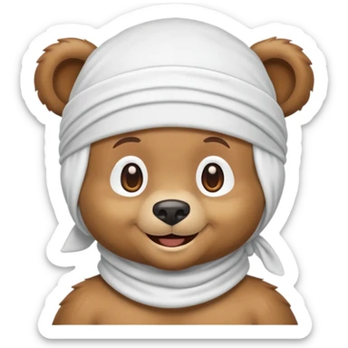 Smiling bear emoji with a white durag/headwrap sticker