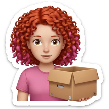 box carrier curly red haired pink tshirt girl  sticker