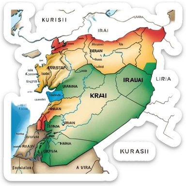 Map of Kurdistan showing the Kurdish region across Turkey, Iraq, Iran, and Syria sticker