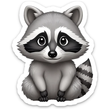Cinematic-Noble-Raccoon-Portrait-Emoji – Poised and confident, with a sturdy build and a beautifully textured fur of silver-grey accented by dark black facial markings, deep-set, cute big black eyes, simplified yet sharp and sophisticated zoom out to show shoulders sticker