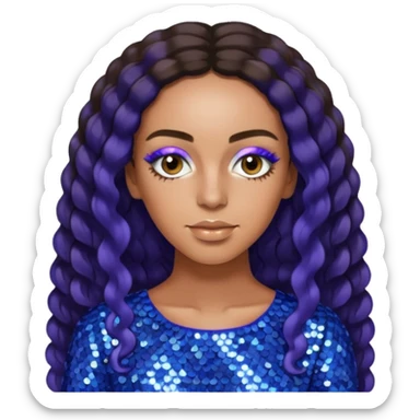 Solange with long dark brown hair, periwinkle sequin outfit  sticker