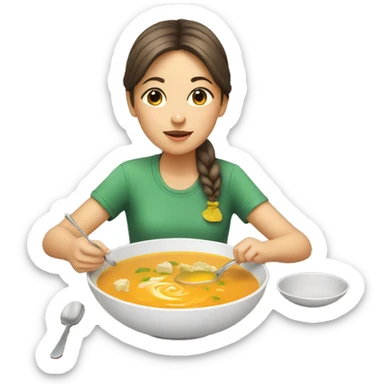 Girl eating soup on a table sticker