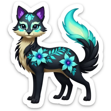 Multicolored gloomy glowing bioluminescent dark edgy gothic spooky cool badass pretty cool elegant realistic floral exotic Falvie-Fionbri-fursona, full body sticker
