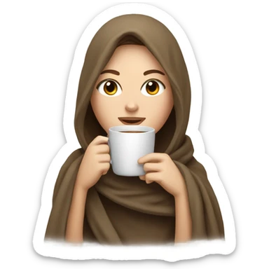 White girl brunette inside a blanket sipping coffee eyes closed sticker
