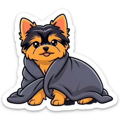 Cozy yorkie in a blanket sticker