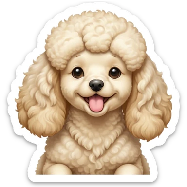 Cinematic Cute Yawning Cream Poodle Portrait Emoji, Head tilted slightly with a dramatic, wide-open yawn, displaying a soft, curly cream Fur with delicate texture, floppy ears slightly drooping, round warm eyes barely open in drowsy contentment, Simplified yet irresistibly adorable features, highly detailed, glowing with a soft, cozy glow, high shine, relaxed yet expressive, stylized with a touch of whimsy, bright and endearing, soft glowing outline, capturing the essence of a sleepy yet affectionate companion, so drowsy it feels like it could stretch right out of the screen and curl up for a nap! sticker