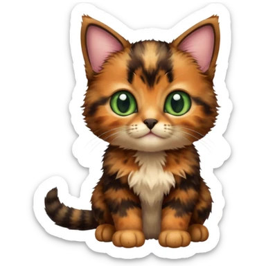 A high-resolution photo-realistic digital illustration of a brown multicoloured  tortoiseshell kitten, chest upward sticker