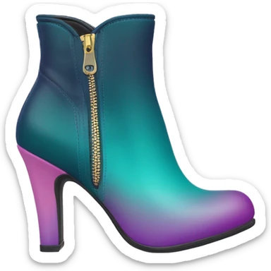 Realistic isolated top view of a pair of dark teal,purple,pastel pink,pastel purple and pastel yellow ombre high heel zippered ankle bootie boots. sticker
