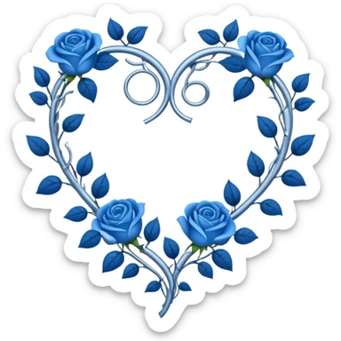 heart shape silver vine with blue roses border sticker