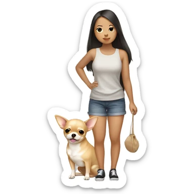 Asain girl hold Light tan very fat chihuahua  sticker