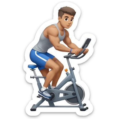 buff guy blue shorts grey stationary bike sticker
