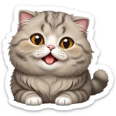 Cinematic-Adorable-Scottish-Fold-Cat-Portrait-Emoji – Big-eyed, fluffy Scottish Fold cat with a playful head tilt and a cute yawn, plush solid-grey fur, signature small folded ears enhancing its round face, simplified yet irresistibly cute features, expressive amber eyes filled with quiet curiosity, highly detailed with a gentle glow. sticker
