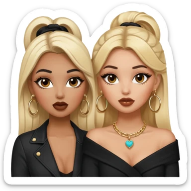 Boujy baddie best friends blonde and brunette gossiping, trendy heavy makeup sticker