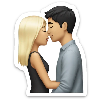 Asian girlfriend black hair kissing white male blonde hair sticker