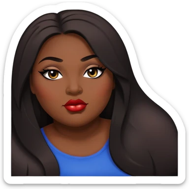 big plus size, dark skin, straight long hair, baddie,pretty lips, makeup, black eyeliner, long hair sticker