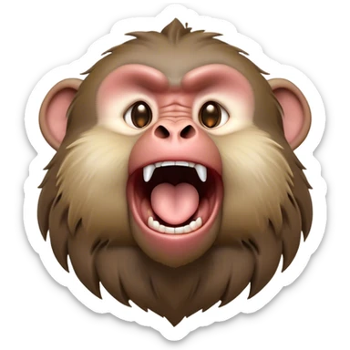 Cinematic Cute Yawning Baboon Portrait Emoji, Head tilted slightly with a dramatic, wide-open yawn, showcasing a soft, textured Fur of earthy browns with droopy ears, round eyes barely open in drowsy contentment, Simplified yet irresistibly adorable features, highly detailed, glowing with a soft, cozy glow, high shine, relaxed yet expressive, stylized with a touch of playful urban charm, bright and endearing, soft glowing outline, capturing the essence of a sleepy yet affectionate baboon, so drowsy it feels like it could stretch out of the screen and curl up for a nap! sticker