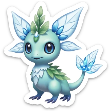 elemental icy floral ethereal glacial Axew-Rufflet-Brionne-Celebi-Pokémon-Fakémon-hybrid-creature sticker