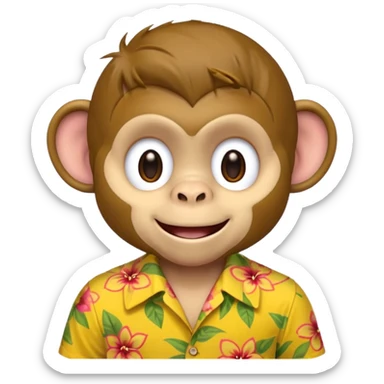 Monkey – cheeky grin, wearing yellow floral aloha shirt. sticker