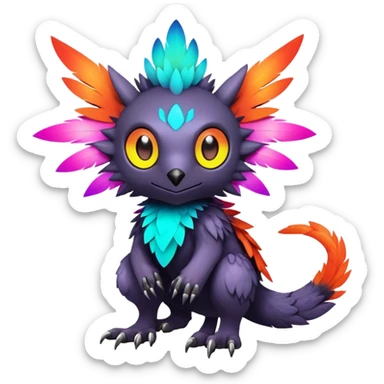 Tropical lush warm-colored modern colorful neon-colored Fakémon-Digimon-Trico-creature sticker