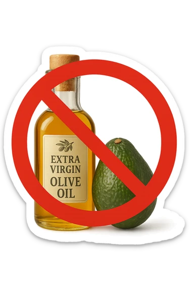 BOTTIGLIA DI OLIO EVO E AVOCADO CON DIVIETO SOPRA,  iperrealistico 4k sticker